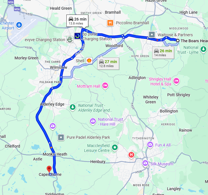 How to et to LapLland UK from Grange Cottages, Poynton